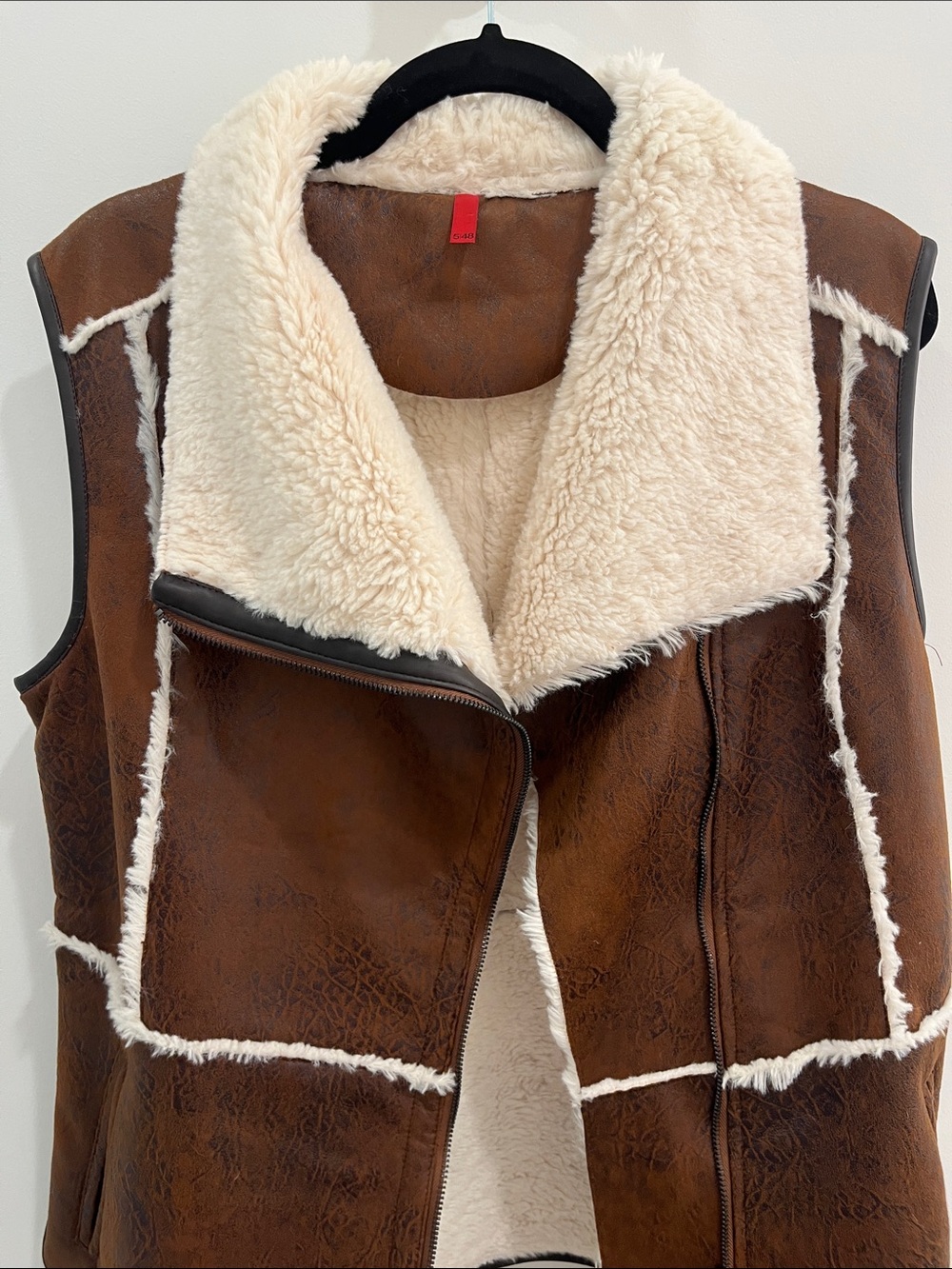 Sleeveless Faux Shearling Vest in Brown/Cream- size Medium - Picture 6 of 11